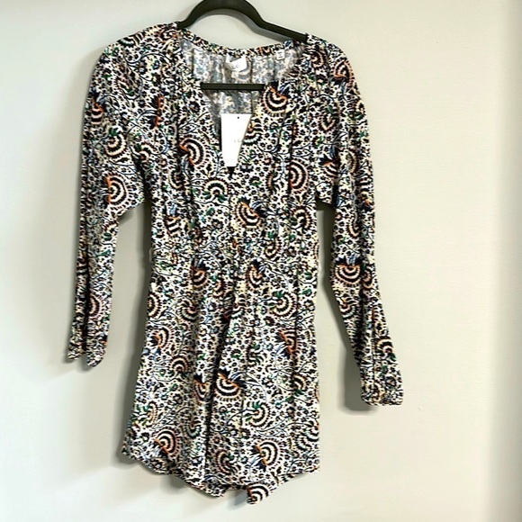 A.L.C. Adelaide Dress Women's NWT 2 V Neck Pockets Long Sleeves Mini Multi Print - Picture 2 of 12